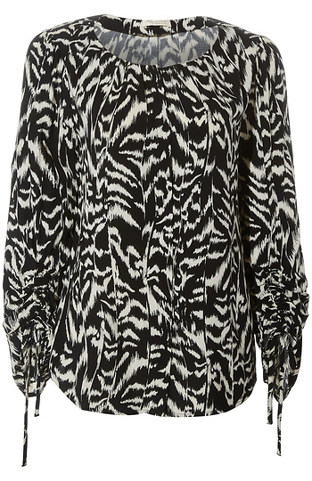 Ruched Long Sleeve Down Blouse Slide 1