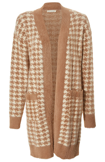 Fuzzy Houndstooth Long Sleeve Cardigan Slide 1
