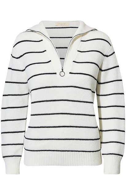 Striped Half Zip Sweater in White/Black L | DAILYLOOK