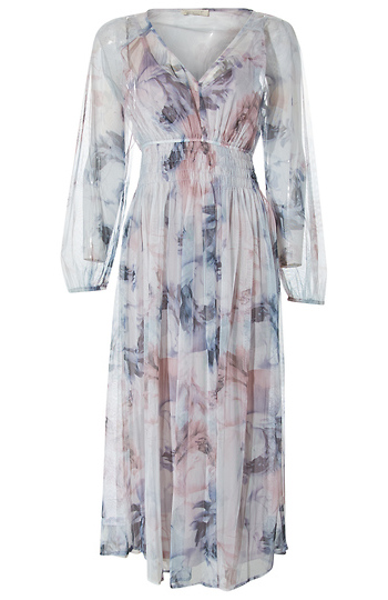 Mesh Floral Shirred Maxi Dress Slide 1