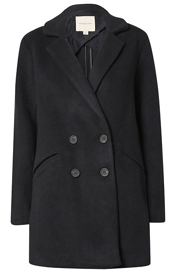 Notched Lapel Long Sleeve Coat Slide 1