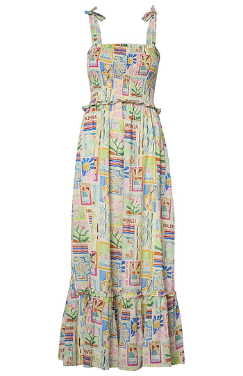 Tie Strap Printed Midi Dress Slide 1