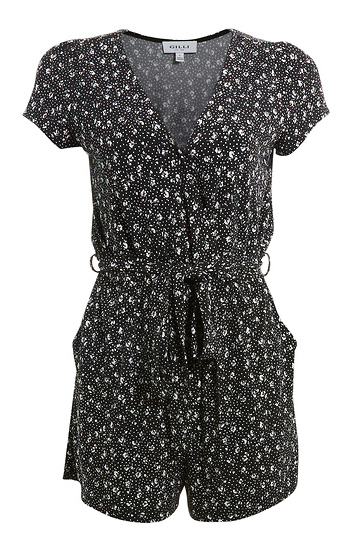 Tie Waist Surplice Romper Slide 1