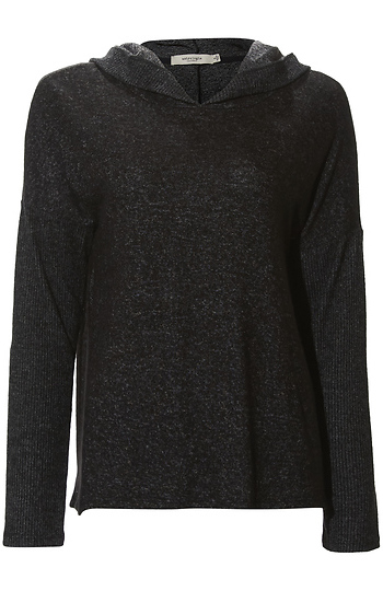 Ribbed Contrast Hooded Top Slide 1