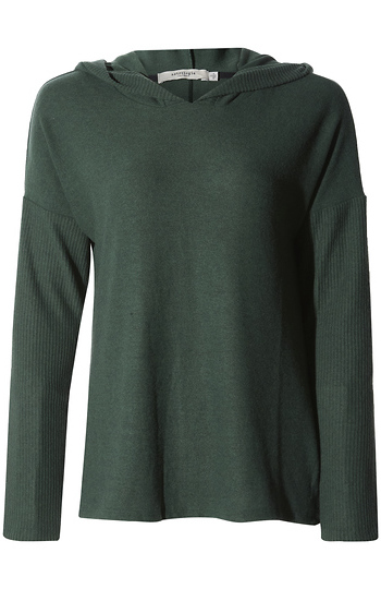 Ribbed Contrast Hooded Top Slide 1