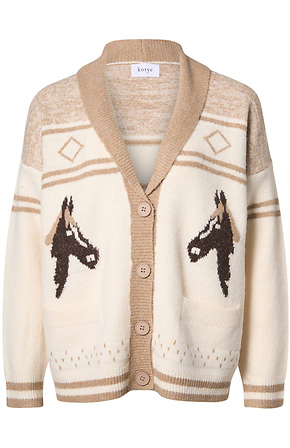 Horse Printed Cardigan in Taupe Multi S/M | DAILYLOOK