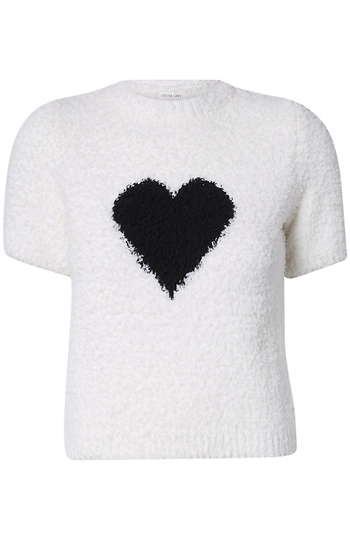 Fuzzy Heart SS Knit Top Slide 1