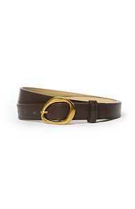 Dark Brown Belt with Gold Abstract Buckle Slide 1