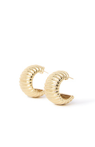 Gold grooved hoop earrings Slide 1