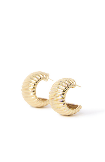 Gold grooved hoop earrings Slide 1