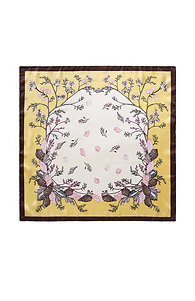 Yellow Floral with Brown Border Scarf Slide 1