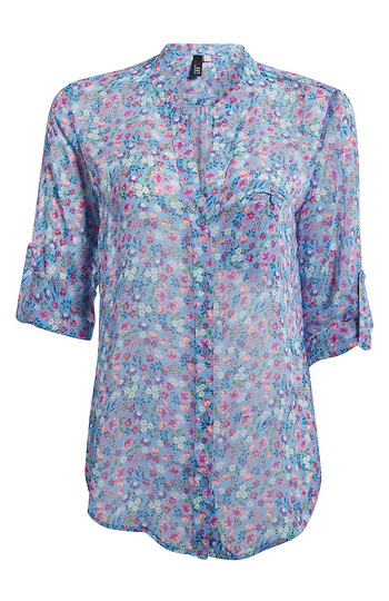 KUT from the Kloth Button Front Long Sleeve Sheer Blouse Slide 1