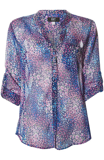 KUT from the Kloth Button Front Long Sleeve Sheer Blouse Slide 1