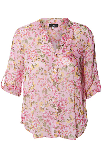 KUT from the Kloth Button Front Long Sleeve Sheer Blouse Slide 1