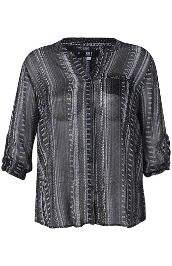 KUT from the Kloth Button Front Long Sleeve Sheer Blouse Slide 1