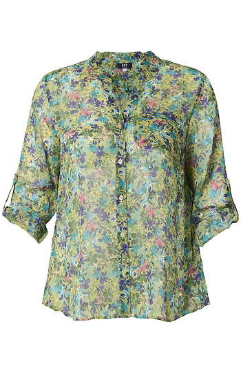 KUT from the Kloth Button Front Long Sleeve Sheer Blouse Slide 1