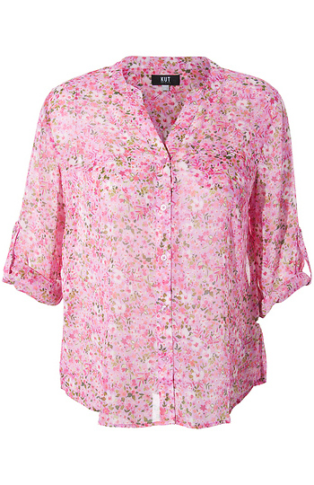 KUT from the Kloth Button Front Long Sleeve Sheer Blouse Slide 1