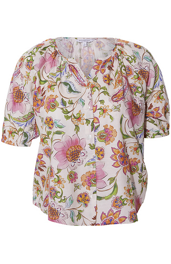 Liverpool Floral Short Puff Sleeve Top Slide 1