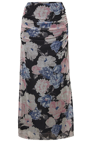 Floral Ruched Midi Skirt Slide 1