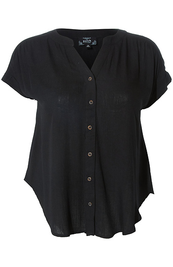 Rolled Sleeve Split Neck Top Slide 1