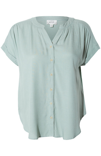 Rolled Sleeve Split Neck Top Slide 1