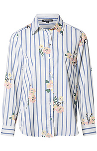 Velvet Heart Striped Floral Print Button Down Slide 1