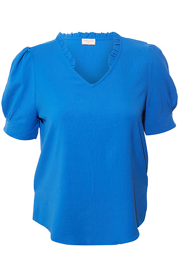 Ruffle Neck Puff Sleeve Blouse Slide 1