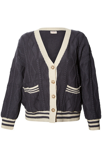 Cable Knit Contrast Cardigan Slide 1