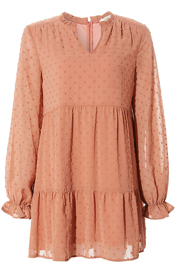 Split V Neck Swiss Dot Mini Dress Slide 1
