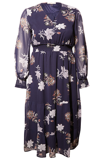 V Neck Floral Midi Dress Slide 1