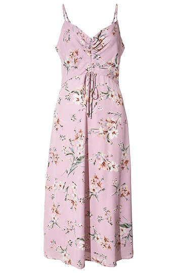 Floral Front Ruched Midi Dress Slide 1