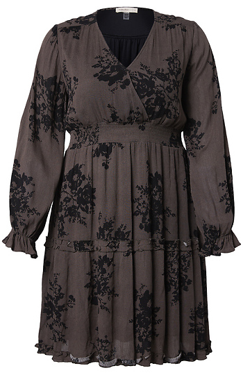 Long Sleeve Printed V Neck Dress Slide 1