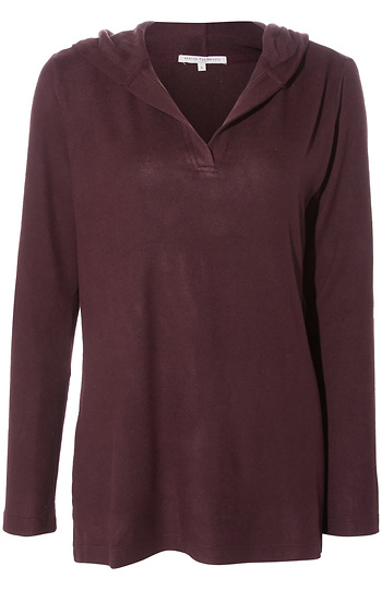 Split Neck Hooded Hacci Top Slide 1