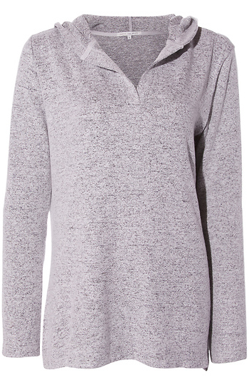 Split Neck Hooded Hacci Top Slide 1