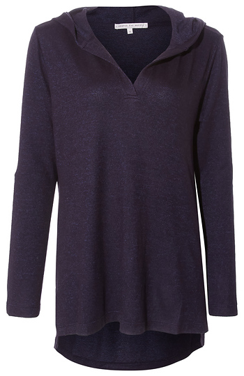 Split Neck Hooded Hacci Top Slide 1