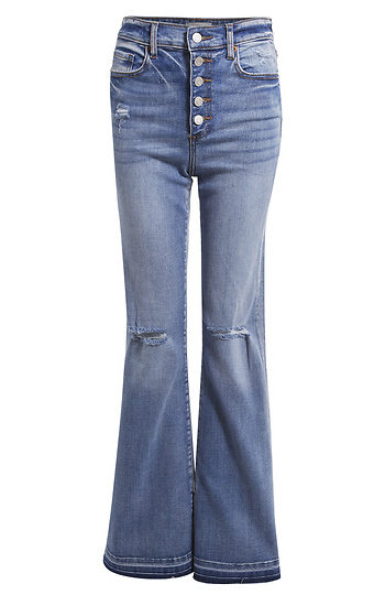 Sneak Peek High Rise Distressed Bootcut Jean Slide 1