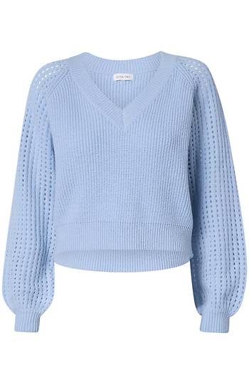 V-Neck Contrast Sleeve Sweater Slide 1