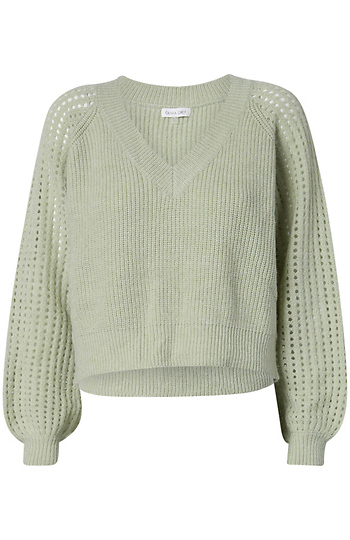 V-Neck Contrast Sleeve Sweater Slide 1