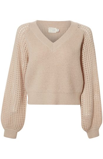 V-Neck Contrast Sleeve Sweater Slide 1