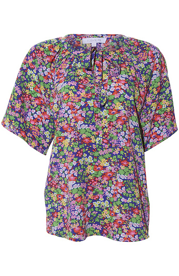 Tie Split Neck Floral Blouse Slide 1