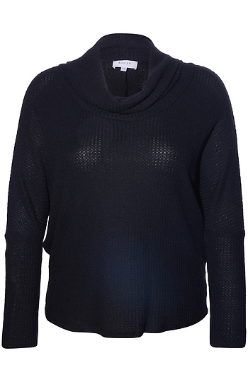 Cowl Neck Brushed Waffle Knit Top Slide 1