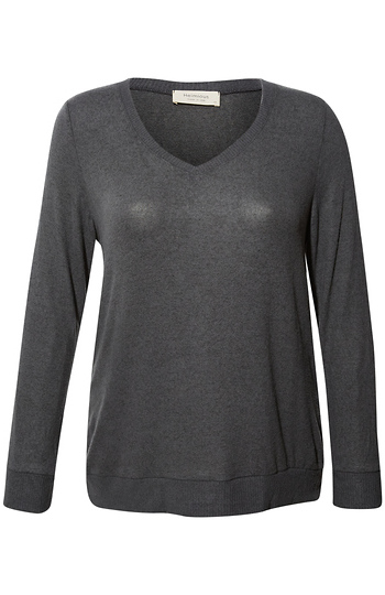 V-Neck Contrast Ribbed Brushed Top Slide 1