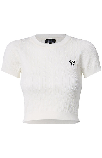 Bow Embroided Short Sleeve Slide 1