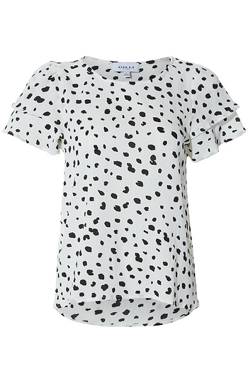 Printed Ruffle Sleeve Top Slide 1