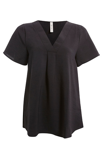 Front Pleat V Neck Top Slide 1