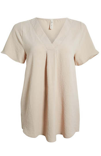 Front Pleat V Neck Top Slide 1