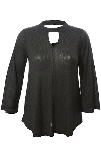 Keyhole Cut Out Long Sleeve Top Slide 1