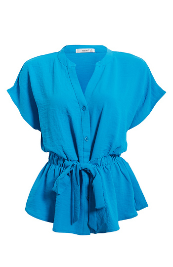 Short Sleeve Tie Waist Buttoned Top Slide 1