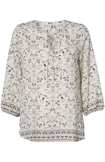 Neck Tie Long Sleeve Top Slide 1