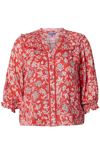 Democracy Printed V-Neck Blouson Sleeve Top Slide 1